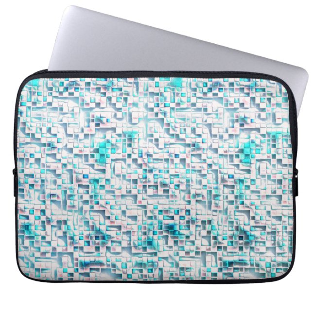 Blauwe tegels in gestructureerde ruwe stijl, mozaï laptop sleeve (Voorkant)