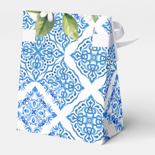 Blauwe Tegels Lemon Amalfi Bruiloft Dank je Tas Bedankdoosjes (Achterkant)