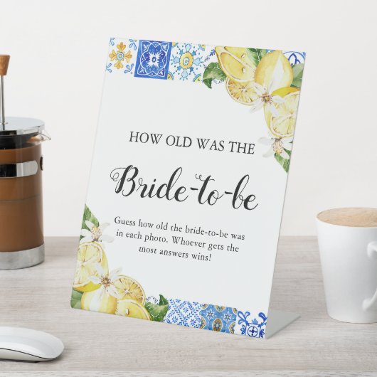 Blauwe Tegels Lemon Hoe oud was het bruidsdouchebo Reclamebord Met Voetstuk (Insitu)