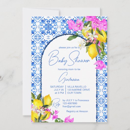 Blauwe Tegels Lemons Bougainvillea Middellandse Ze Kaart (Voorkant)