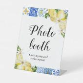 Blauwe Tegels Lemons Photo Booth Vrijgezellenfeest Reclamebord Met Voetstuk (Voorkant)