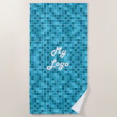 Blauwe tegels logo strandlaken (Voorkant)