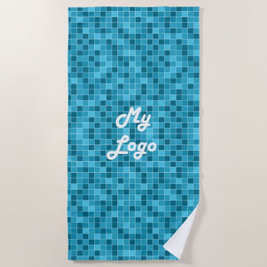 Blauwe tegels logo strandlaken (Voorkant)