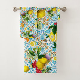 Blauwe tegels Mediterraan bloemmotief Bad Handdoek
