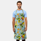 Blauwe tegels mediterraan bloemmotief schort (Gedragen)