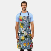 Blauwe tegels Mediterraan bloemmotief Schort (Gedragen)