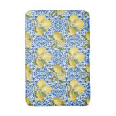 Blauwe tegels mediterraan citroenpatroon badmat (Voorkant Verticaal)