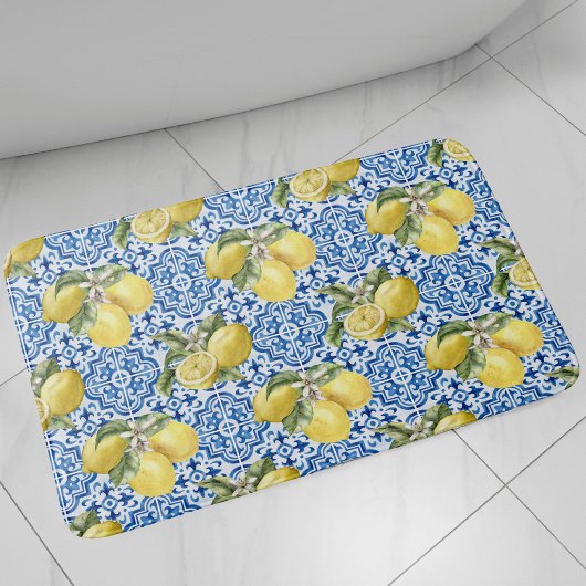 Blauwe tegels mediterraan citroenpatroon badmat