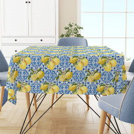 Blauwe tegels mediterraan citroenpatroon tafelkleed