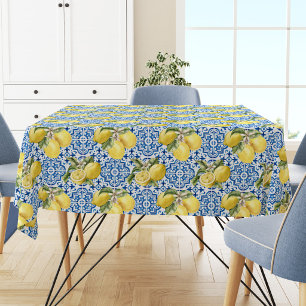 Blauwe tegels mediterraan citroenpatroon tafelkleed