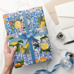 Blauwe Tegels Mediterraan Patroon Cadeaupapier