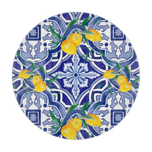 Blauwe tegels, mediterrane tegels, majolica snijplank (Voorkant)