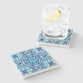 Blauwe tegels, mediterrane tegels, majolica stenen onderzetter (Zijkant)