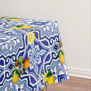 Blauwe tegels, mediterrane tegels, majolica tafelkleed