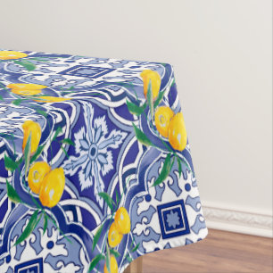 Blauwe tegels, mediterrane tegels, majolica tafelkleed