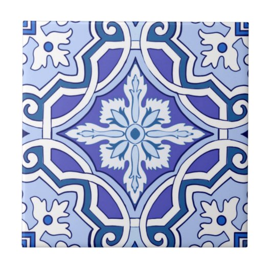 Blauwe tegels, mediterrane tegels, majolica tegeltje (Voorkant)