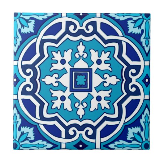 Blauwe tegels, mediterrane tegels, majolica tegeltje (Voorkant)