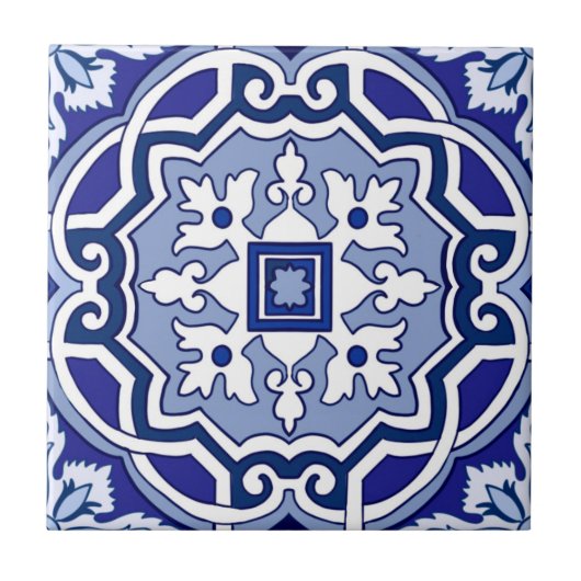 Blauwe tegels, mediterrane tegels, majolica tegeltje (Voorkant)
