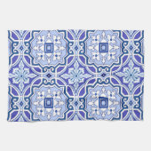 Blauwe tegels, mediterrane tegels, majolica theedoek (Horizontaal)