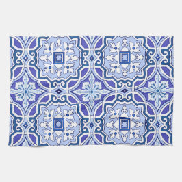 Blauwe tegels, mediterrane tegels, majolica theedoek