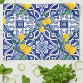 Blauwe tegels, mediterrane tegels, majolica theedoek