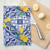 Blauwe tegels, mediterrane tegels, majolica theedoek (Quarter Fold)