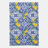 Blauwe tegels, mediterrane tegels, majolica theedoek (Verticaal)