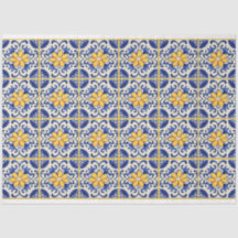 Blauwe tegels met gele bloemen en specie