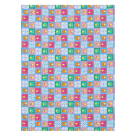 Blauwe tegels, mozaïek, majolica, citroen, tafelkleed