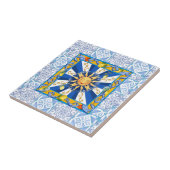 Blauwe tegels, mozaïek, majolica, citroen, tegeltje (Zijkant)