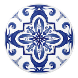 Blauwe tegels, mozaïek, majolica, keramische knop
