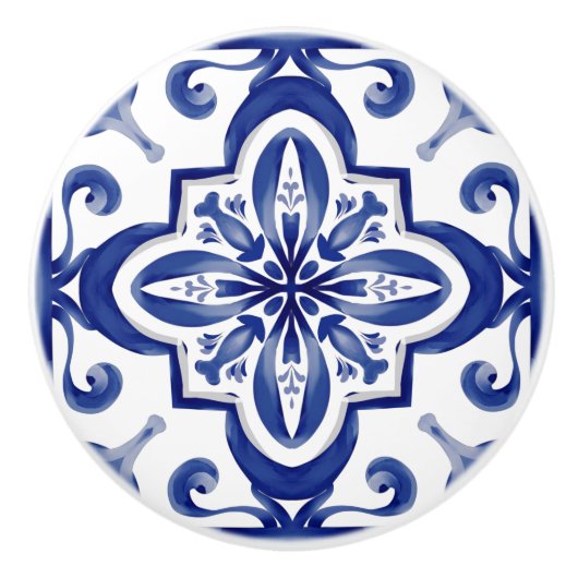 Blauwe tegels, mozaïek, majolica, keramische knop (Voorkant)