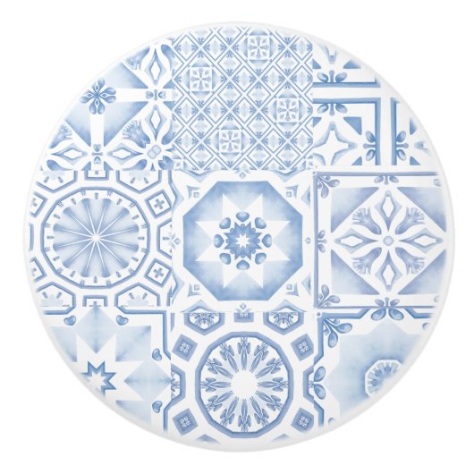 Blauwe tegels, mozaïek, majolica, keramische knop (Voorkant)