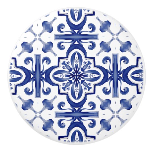 Blauwe tegels, mozaïek, majolica, keramische knop (Voorkant)