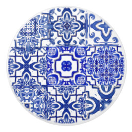 Blauwe tegels, mozaïek, majolica, keramische knop