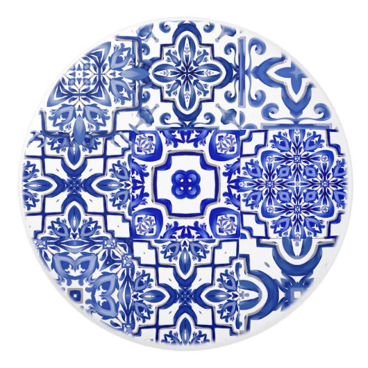 Blauwe tegels, mozaïek, majolica, keramische knop (Voorkant)