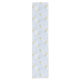 Blauwe tegels, mozaïek, majolica, korte tafelloper