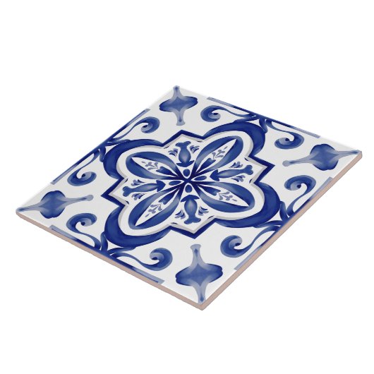 Blauwe tegels, mozaïek, majolica, tegeltje (Zijkant)