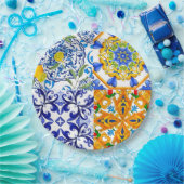 Blauwe tegels, Siciliaans, majolica, mozaïekkunst, Papieren Bordje (Feest)