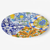 Blauwe tegels, Siciliaans, majolica, mozaïekkunst, Papieren Bordje (Gekanteld)