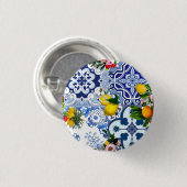 Blauwe tegels, Siciliaans, majolica, mozaïekkunst, Ronde Button 3,2 Cm (Voorkant /achterkant)
