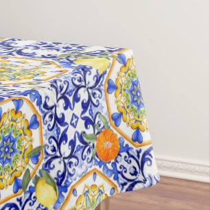 Blauwe tegels, Siciliaans, majolica, mozaïekkunst, Tafelkleed
