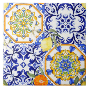 Blauwe tegels, Siciliaans, majolica, mozaïekkunst, Tegeltje