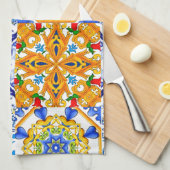 Blauwe tegels, Siciliaans, majolica, mozaïekkunst, Theedoek (Quarter Fold)