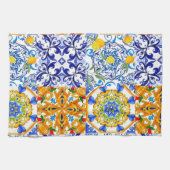 Blauwe tegels, Siciliaans, majolica, mozaïekkunst, Theedoek (Horizontaal)