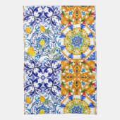 Blauwe tegels, Siciliaans, majolica, mozaïekkunst, Theedoek (Verticaal)