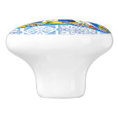 Blauwe tegels, Siciliaanse zon, mozaïek, majolica, Keramische Knop (Zijkant)
