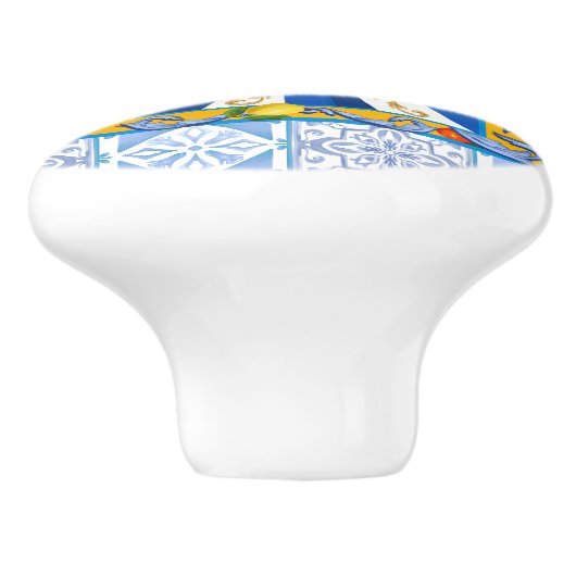 Blauwe tegels, Siciliaanse zon, mozaïek, majolica, Keramische Knop (Zijkant)