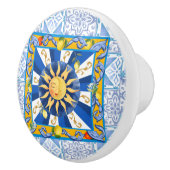 Blauwe tegels, Siciliaanse zon, mozaïek, majolica, Keramische Knop (Rechts)