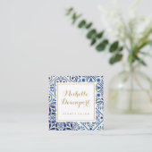 Blauwe tegels stilish vierkant visitekaartje (Staand voorkant)